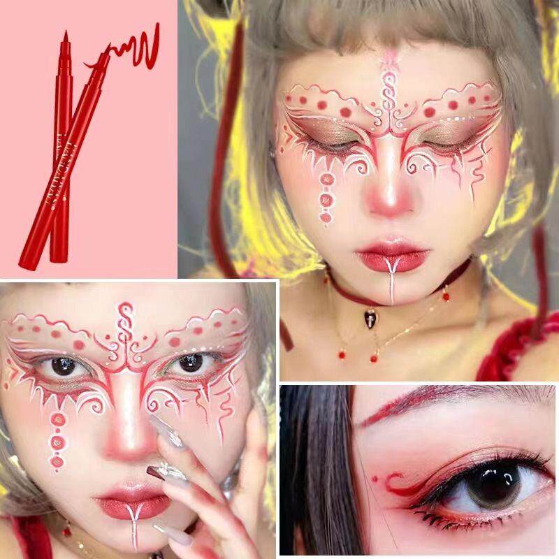 彩虹DIY彩绘眼线 线液不易晕染哑光眼线 线笔大红色眼线 线笔cos