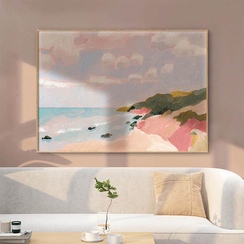 听海 北欧风景装饰画粉色海岸客厅沙发背景壁画卧室床头温馨挂画