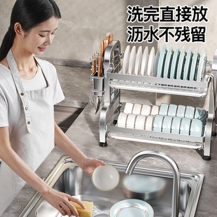 不锈钢碗碟收纳架厨房置物架家用多功能放碗架碗筷碗盘沥水架碗柜