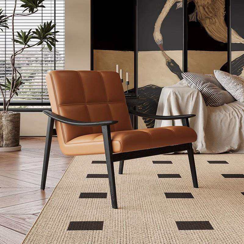 意式轻奢现代休闲椅单人沙发椅简约设计师单椅客厅阳台实木沙发椅