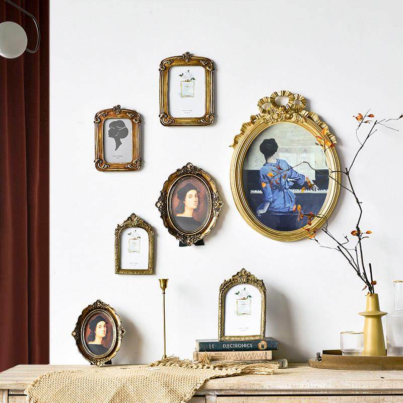 欧式创意覆古法式文艺家居装饰摆件金色雕花组合摆台相框照片墙,家居饰品,相框/画框,淘宝优惠券,粉丝福利购,淘宝优惠卷