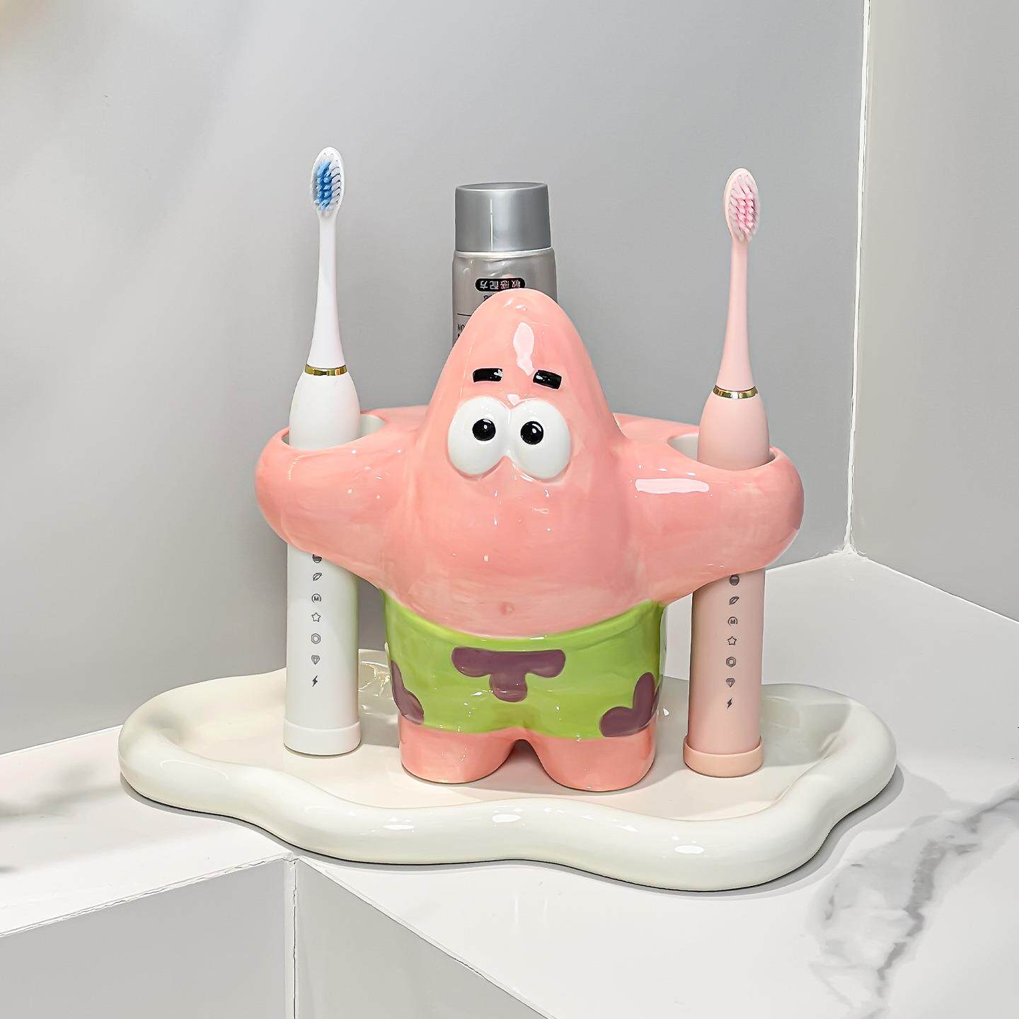 可爱陶瓷电动牙刷架家用卫生间牙刷置物架手动牙刷收纳架牙刷底座