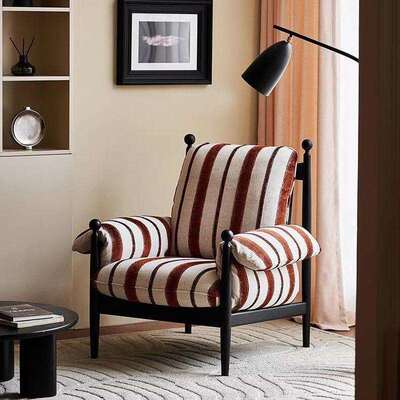 中古风赤乌休闲椅法式复古实木懒人椅设计师客厅高靠背单人沙发椅