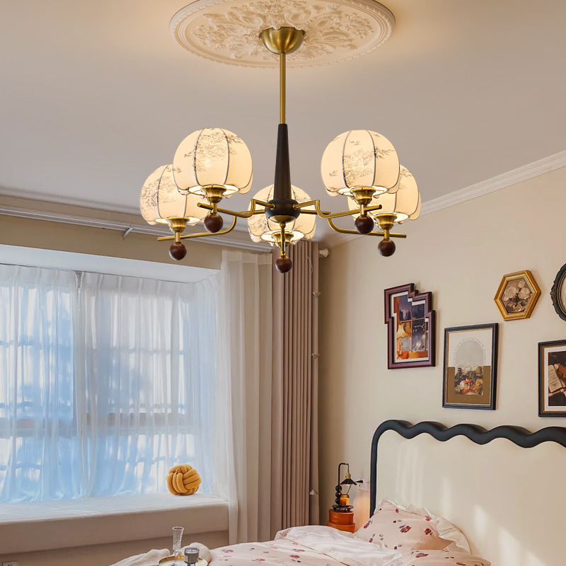 胡桃木客厅吊灯花纹布艺户外吊灯