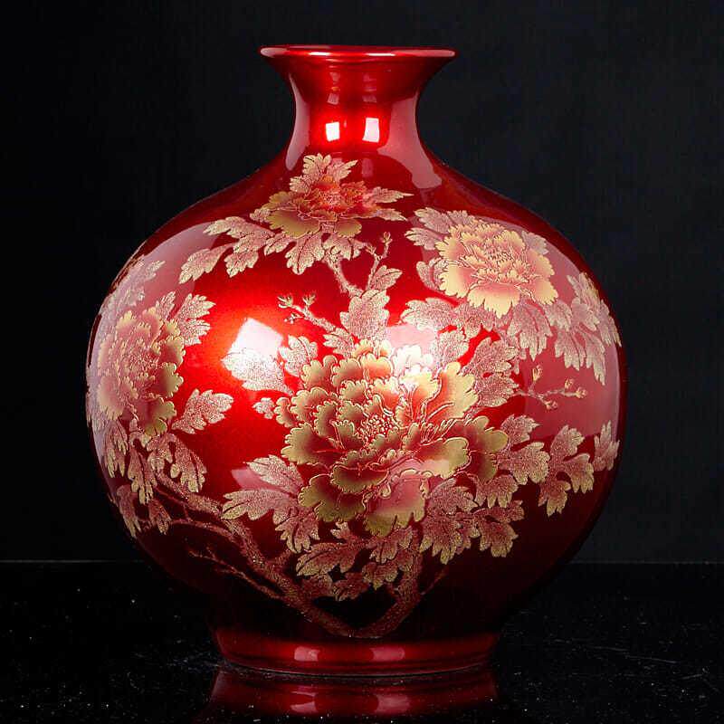 景德镇陶瓷花瓶插花中国红现代中式家居客厅电视柜玄关装饰品摆件