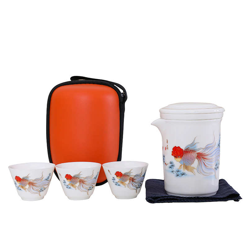 羊脂玉旅行茶具套装白瓷快客杯户外车载便携式陶瓷泡茶壶伴手礼