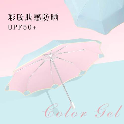 手安圆雨角遮阳伞JZL-071抗UV彩胶撞色动晴两用全折叠遮阳儿童学