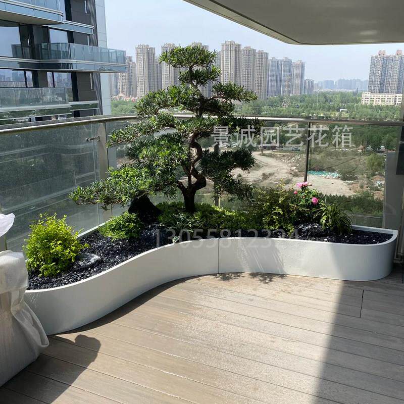定制户外园艺不锈钢花箱异形外摆花坛弧形阳台种植箱铁艺花盆花槽