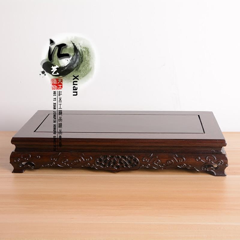 红木实木如意长方底座非洲黑檀木茶壶盆景底座木雕摆件玉器托