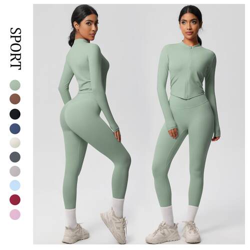 Fitness Zipper Jacket Tight High Waist Yoga Pants Outdoor