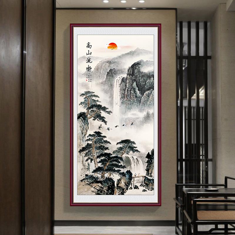 旭日东升入门正对门壁画过道玄关装饰画贴壁布自粘旺财山水画竖版