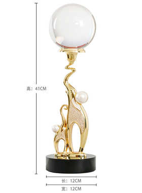 现代轻奢客厅玄关招财摆件高档家居装饰品办公好物双象戏珠水晶球