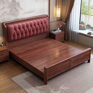 新WNT中式 金木实木床储物床1.8米全实木双床人大主卧乌家用1.5米