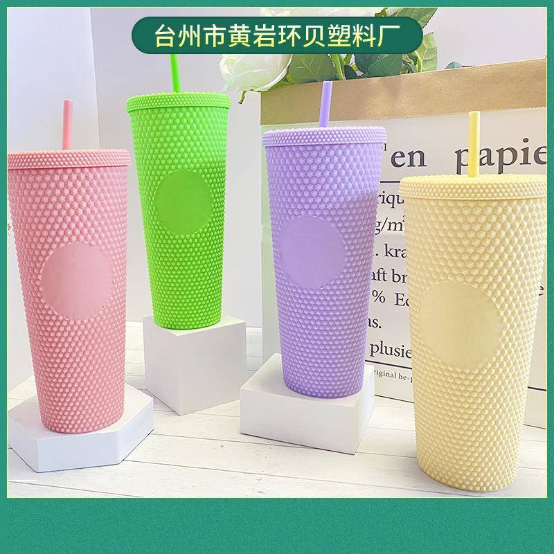夏季时尚创意水杯吸管杯塑料AS多规格吸管设计舒适榴莲杯变色功能