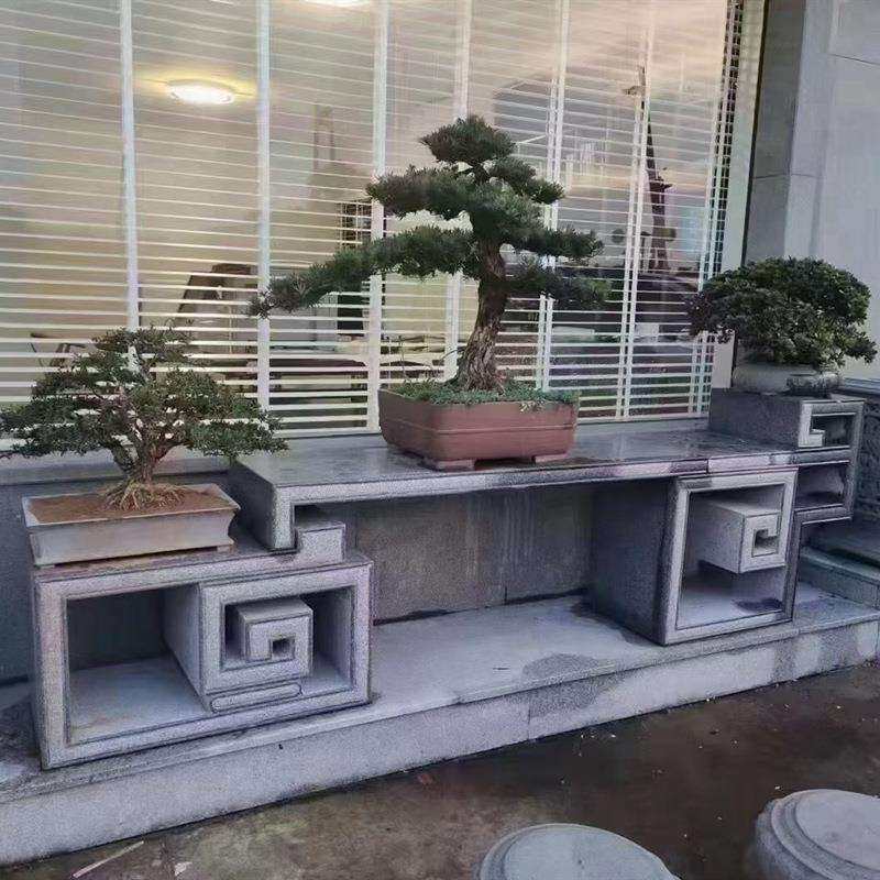 石雕花架仿古做旧青石大理石中式花架石雕盆景台室外花台装饰摆件