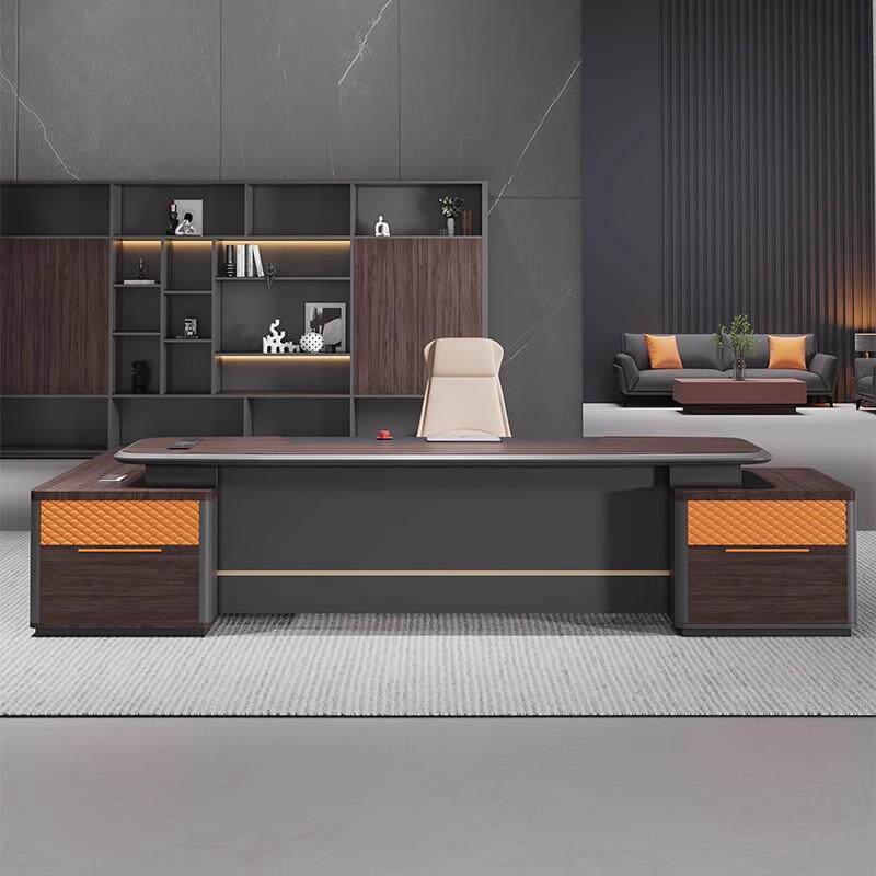 轻奢老板桌办公桌简约现代董事长总裁桌烤漆大班台办公室桌椅组合