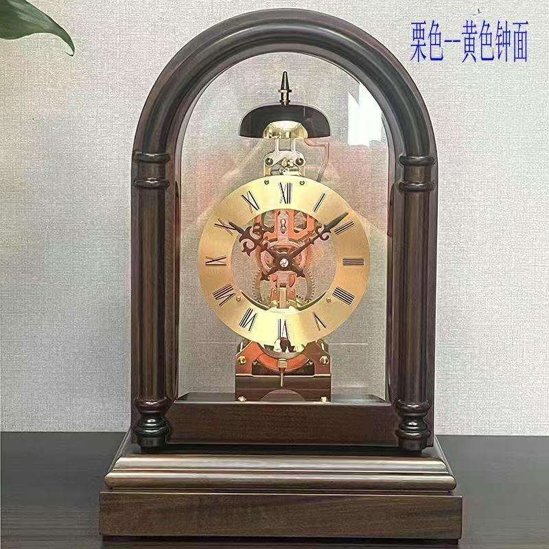 北极星机械机芯透视客厅钟表小座钟报时台钟发条摆件实木