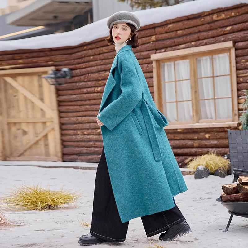 设计感双面羊毛中款大宽衣女秋长冬新款松休闲ZSI9622L慵外懒风毛