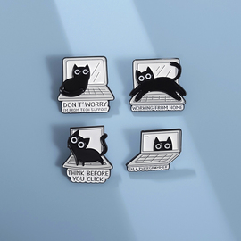 电脑黑色猫咪动物胸针可爱卡通金属徽章背包衣服装饰别针挂件勋章