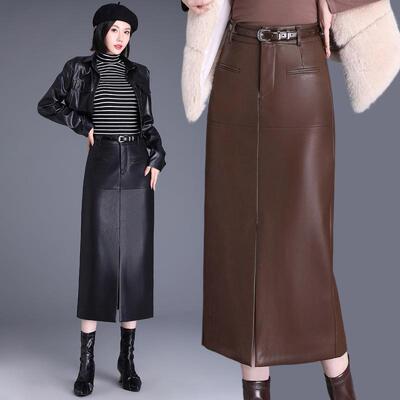 新款叉开绵羊皮22610包臀裙女秋冬高显瘦半身裙皮中长腰款气质一