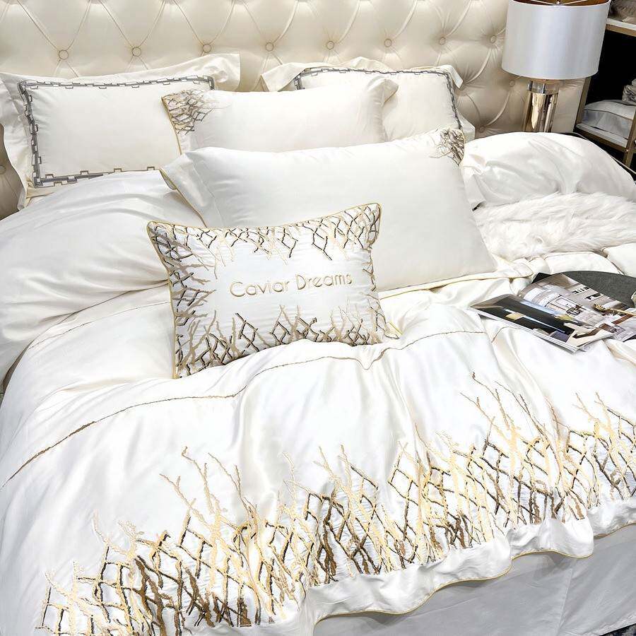 高端欧式奢华简约样板房140S全棉四件套刺绣纯色被套床单床上用品