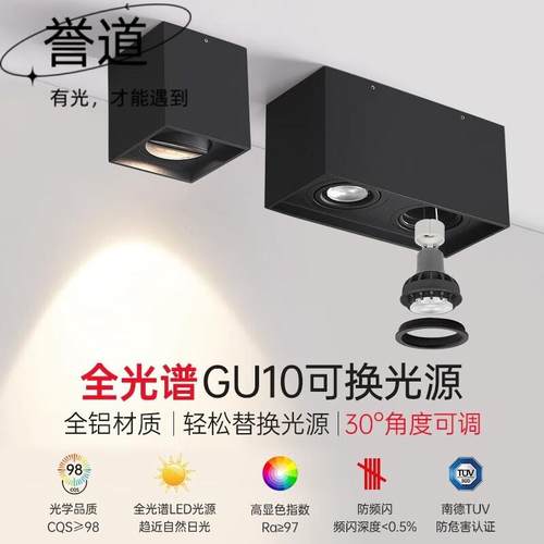 誉道双头明装射灯led客厅无主灯盒子灯三头斗胆灯玄关过道聚光灯