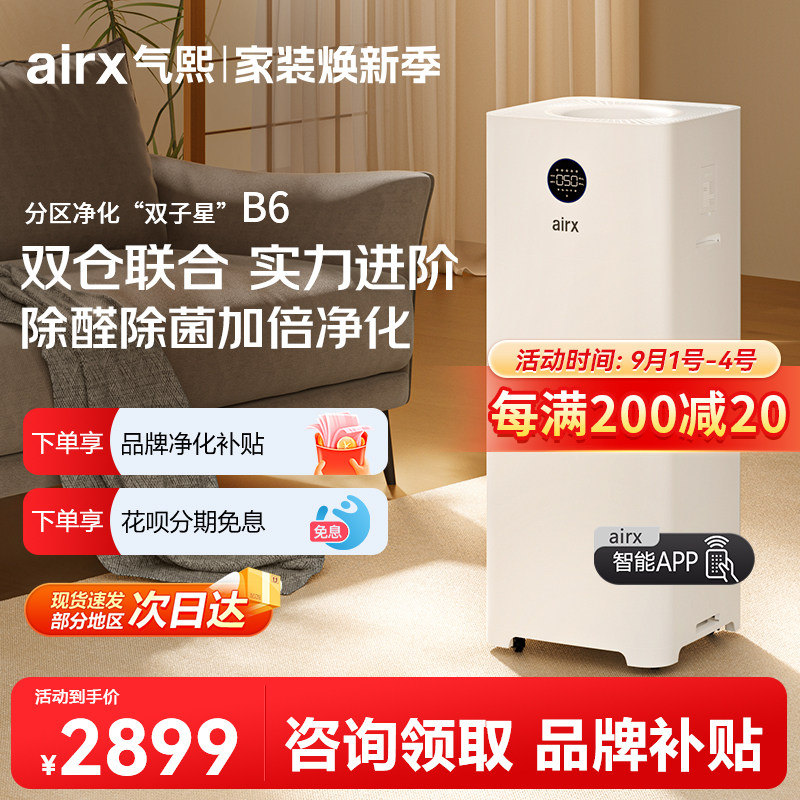 气熙（airx）空气净化器家用除甲醛去烟异味除雾霾颗粒物净化机B6