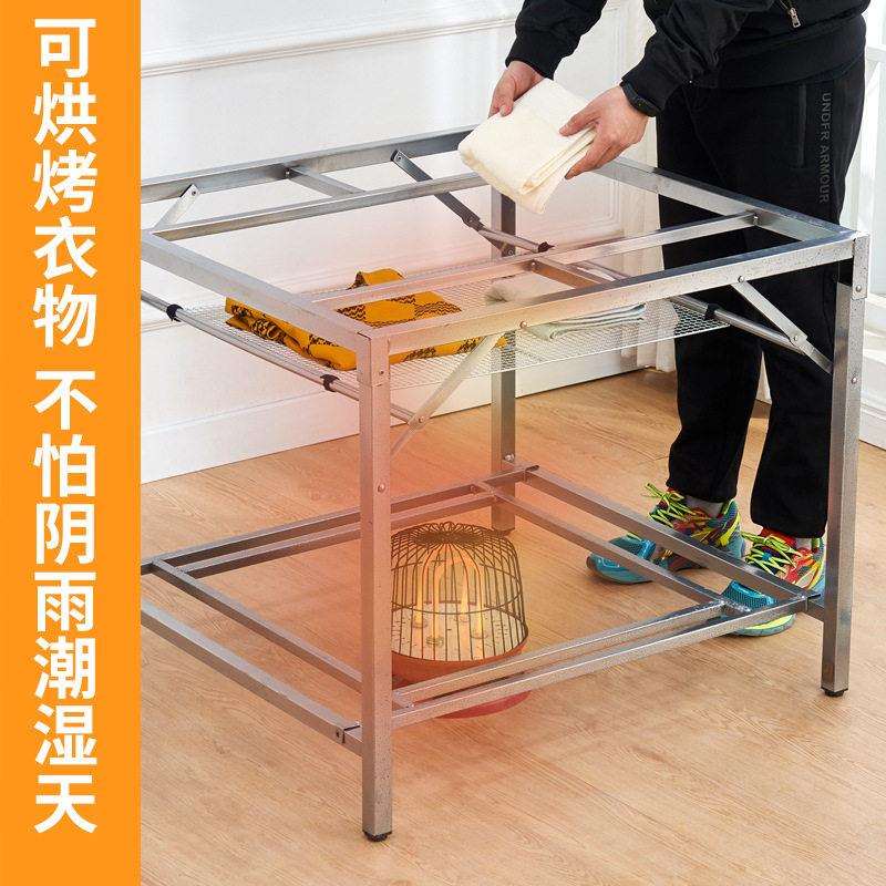 不锈钢烤火桌小型家用可折叠烤火架休闲取暖方桌双层烤火炉