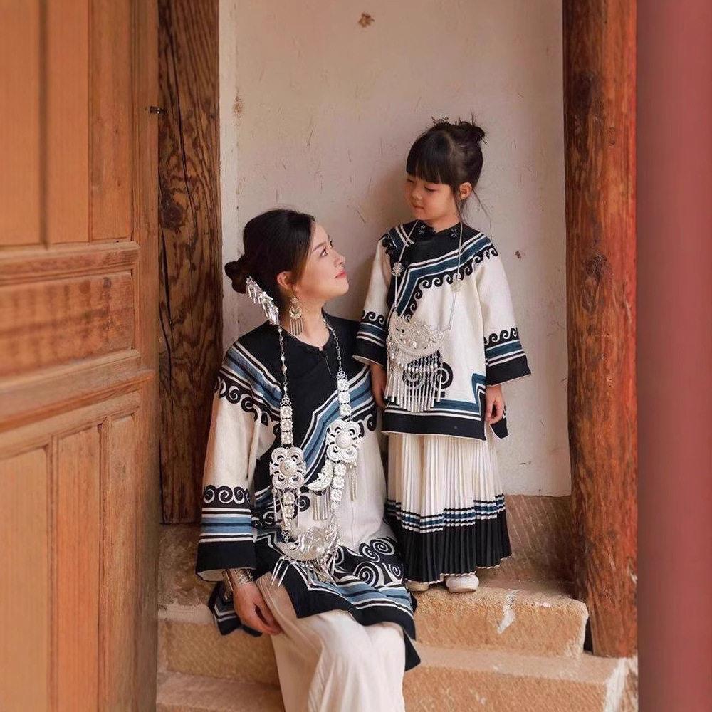 新款儿童彝族服装新中式旅拍传统少数民族亲子装母女装苗疆火把节