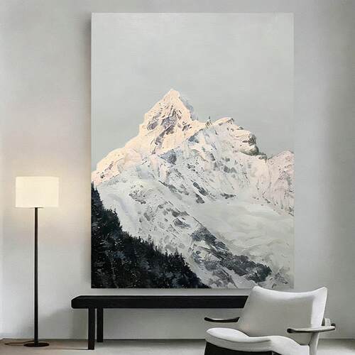 大芬村纯手绘油画简约现代风客厅日照金山挂画立体无框书房装饰画