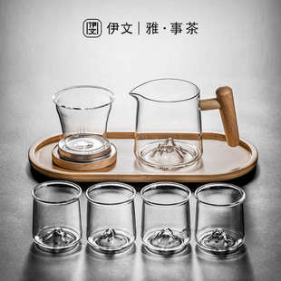 功夫茶具套装 伊文陶瓷 家用泡茶壶整套高档玻璃茶壶茶盘简约泡茶