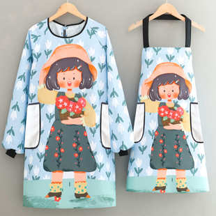 創(chuàng)意防水防油家用廚房做飯長(zhǎng)袖 工作服圍裙女 擦手罩衣圍腰外穿時(shí)尚