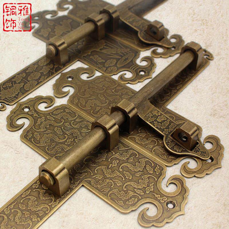 老式彷古大木门纯铜加厚横插销式门锁门栓带锁覆古加长门卡扣搭扣