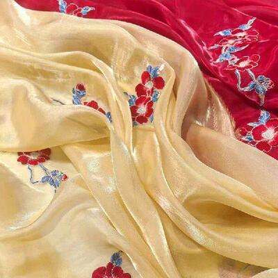 30D Chiffon Camellia Flower Embroidery Fabric For Sewing