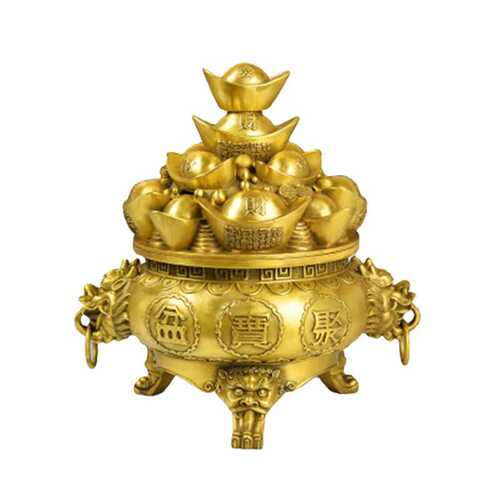摆件聚宝盆店铺香炉开业礼品黄黄铜家居铜鼎黄铜客厅