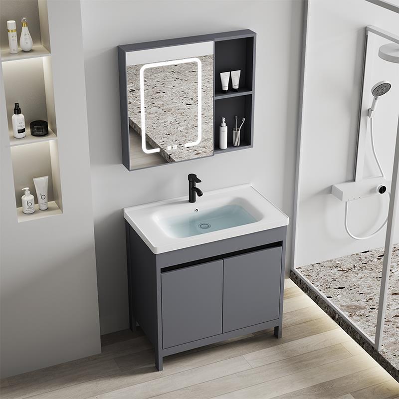 落地式蜂窝门浴室柜洗漱台卫生间陶瓷一体洗脸盆阳台洗手盆柜组合