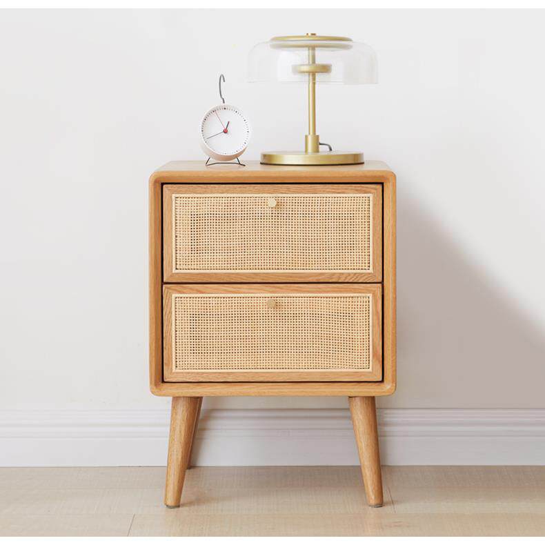 北欧实木床头柜小户型沙发边柜简约藤编边几储物柜角几小柜子