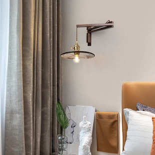 壁挂客厅旋转床头折叠日式文艺复古灯黑灯卧室胡桃木式伸缩壁简约