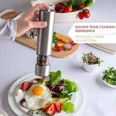 Electric Salt Pepper Grinder Set One Handed Operation Stainl
