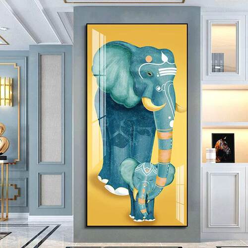 玄关装饰画现代简约大气走廊竖版壁画大象客厅过道背景墙玄幻挂画