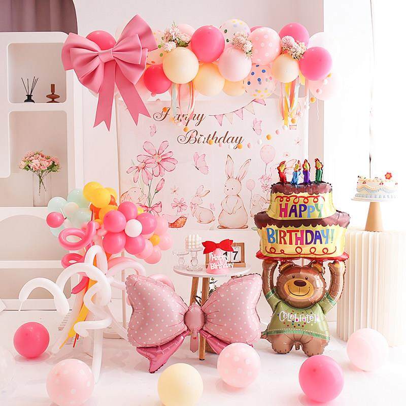 ins宝宝周岁生日布置百天宴派对满月装饰粉色拱门气球儿童背景墙