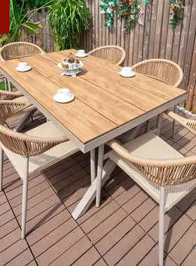 TKZ户外餐木椅庭院别墅休闲茶几阳台网红防水椅藤塑花园室外桌椅