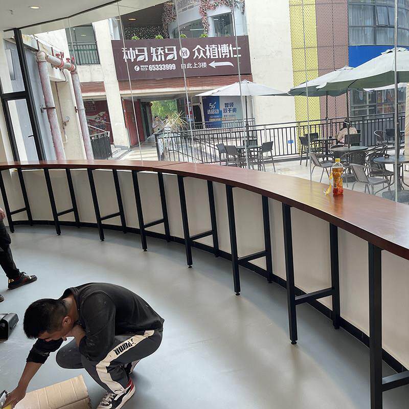 弧形吧台桌 L型转角吧台靠墙拐角阳台高脚桌飘窗异形实木桌板定制