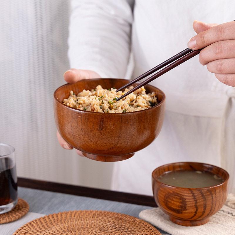 酸枣木碗防烫大号泡面木碗米饭碗家用木质餐具中式圆形汤面木头碗