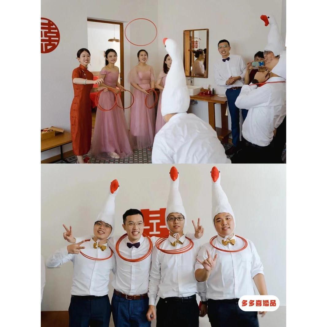 戏亲游道具套鹅套圈圈红沙接雕502623搞怪帽网子大白鹅鸭子头套照