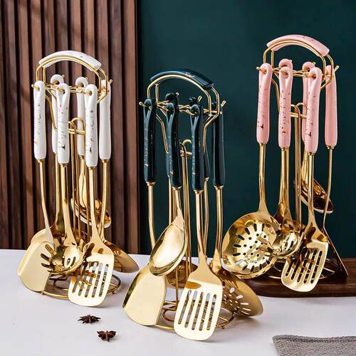 7pcs stainless steel spatula soup spoon kitchenware set cook