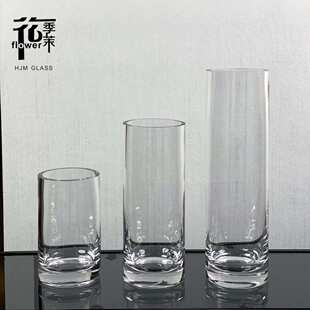 HJM 饰富贵竹插花简约现代 厚底透明直筒玻璃花瓶高品质加厚台面装