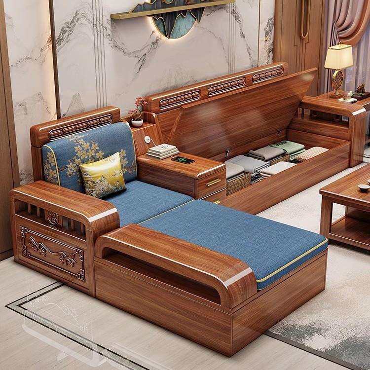 中式胡桃木实木沙发贵妃塌组合家用冬夏两用大小户型客厅全套家具