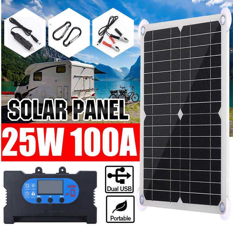 单晶25W太阳能电池板套件加10A-100A快充控制器 免电池直接驱动