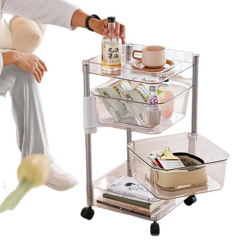 厨房蔬菜旋转置物架落地多层多功能果蔬收纳储物架可移动透明置物